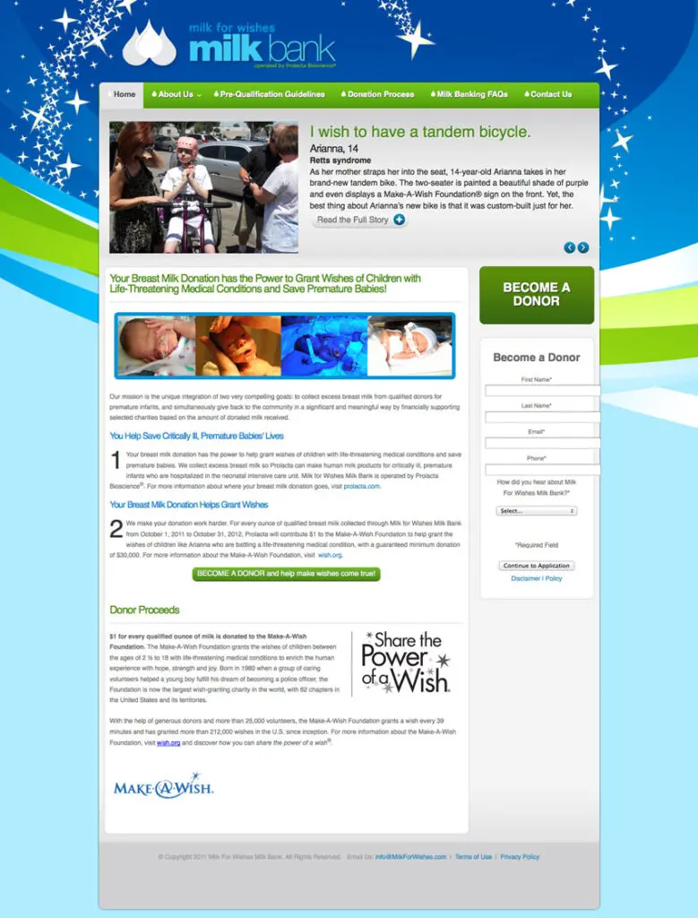 Health care, milk bank web design