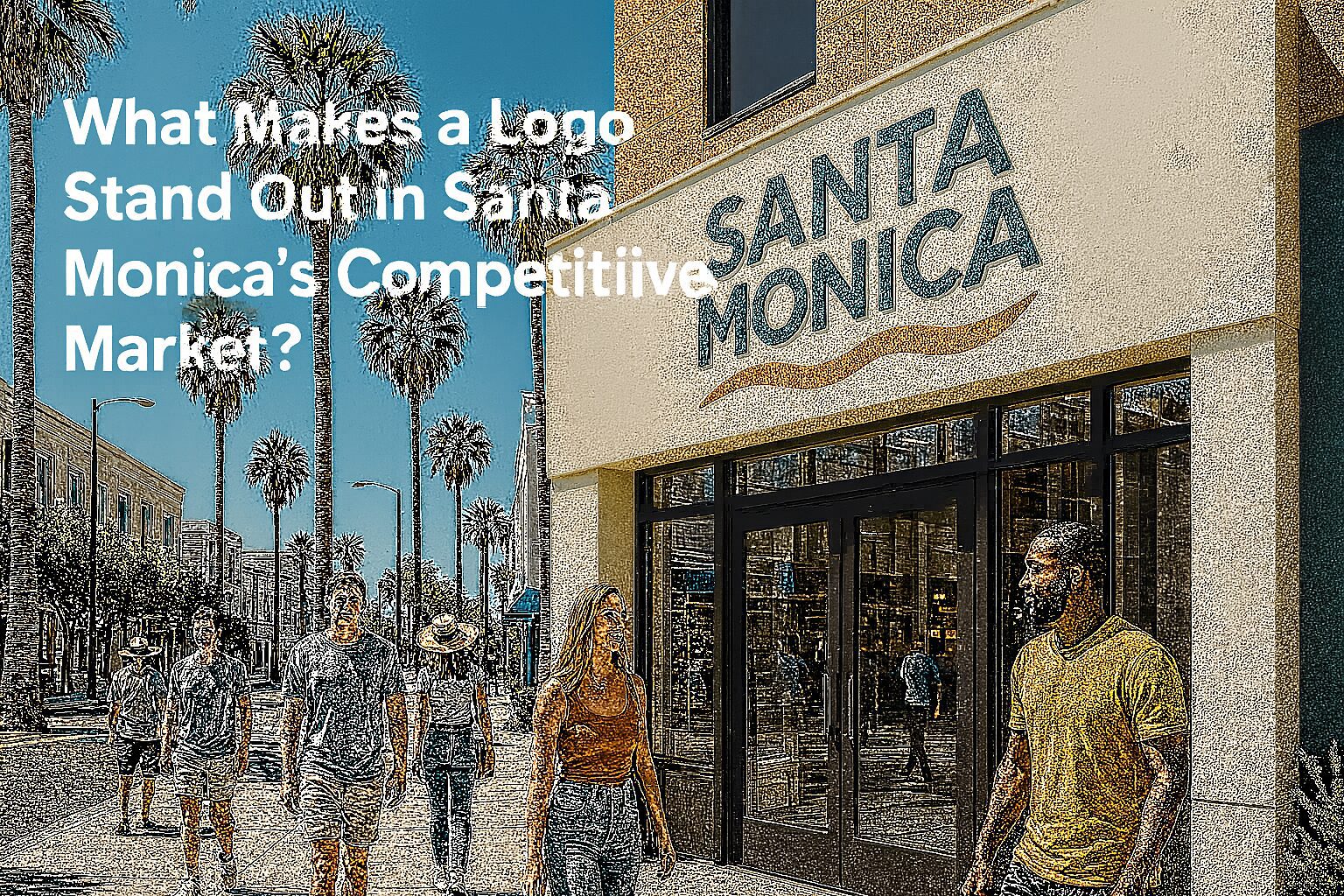 Modern Santa Monica Storefront With Minimal Logo Design, Palm Trees, And Pedestrians In A Bright Urban Beachside Setting.