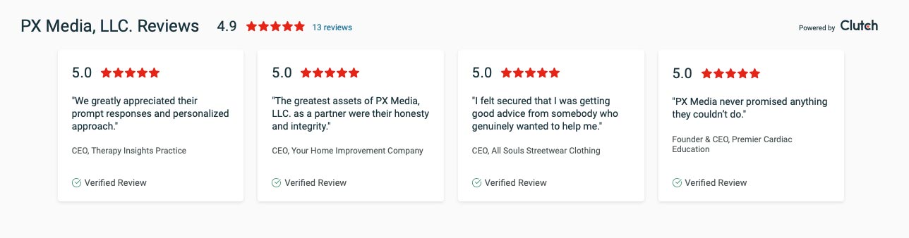PX Media reviews on Clutch — 4.9 rating from 13 reviews. View profile.