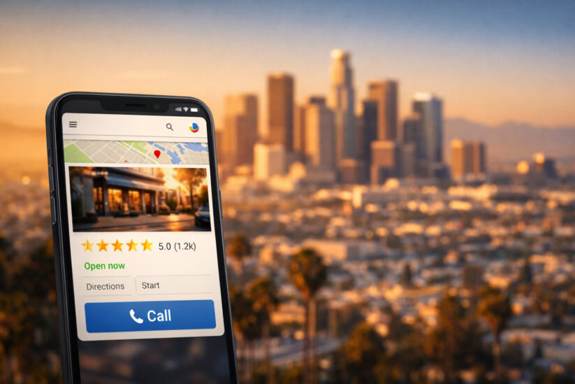 Google Maps Local Business Listing On Smartphone With Los Angeles Skyline At Golden Hour Is your LA business invisible on Google? Learn why your local search rankings are dropping and how to fix your GBP, citations, and content strategy.